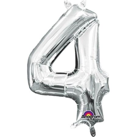 ANAGRAM 16 in. Number 4 Silver Shape Air Fill Foil Balloon 78529